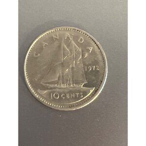Canadian 1972 10 Cent Coin With Bluenose Schooner & Queen Elizabeth II Portrait